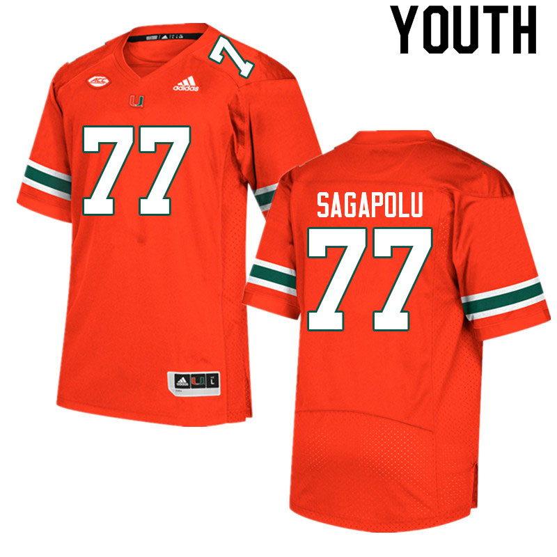 Youth #77 Logan Sagapolu Miami Hurricanes College Football Jerseys Sale-Orange - Click Image to Close